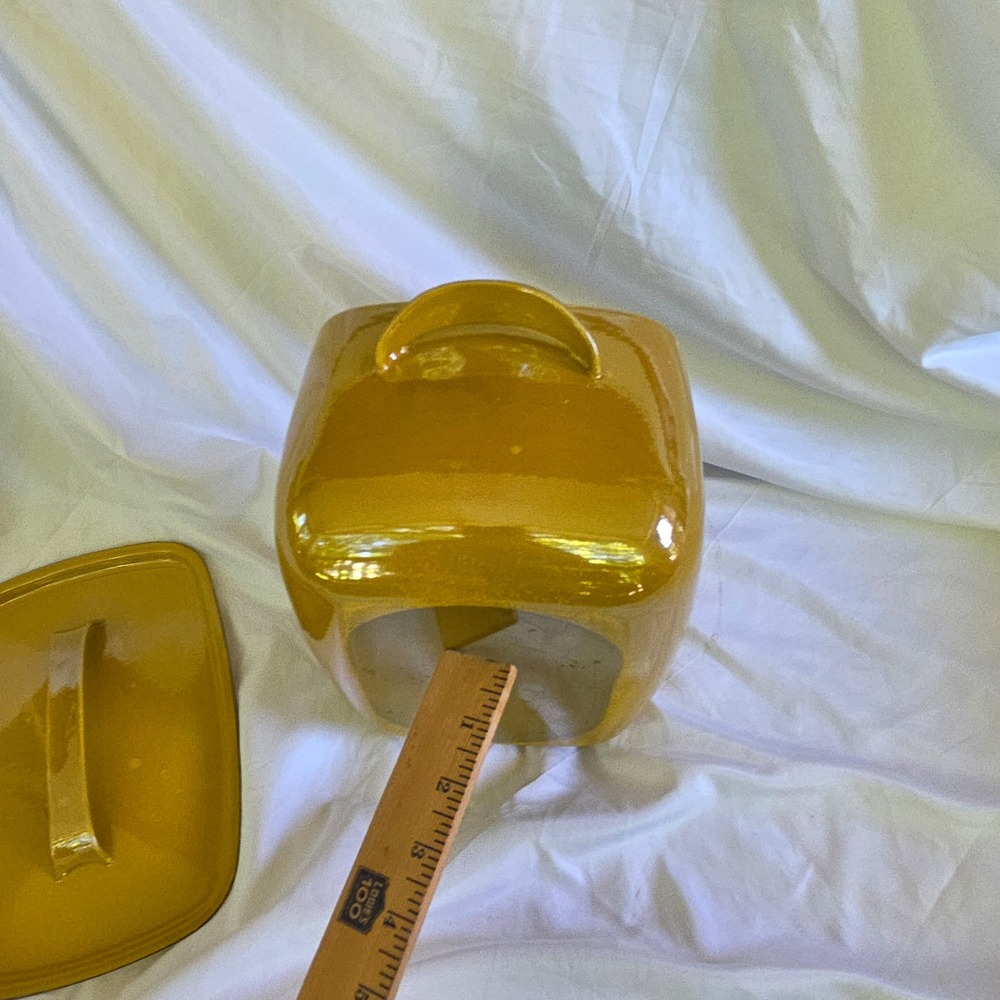 Vintage Mustard Yellow Enameled Cast Iron Rectangular Dutch Oven Roaster Lid - Picture 8 of 15